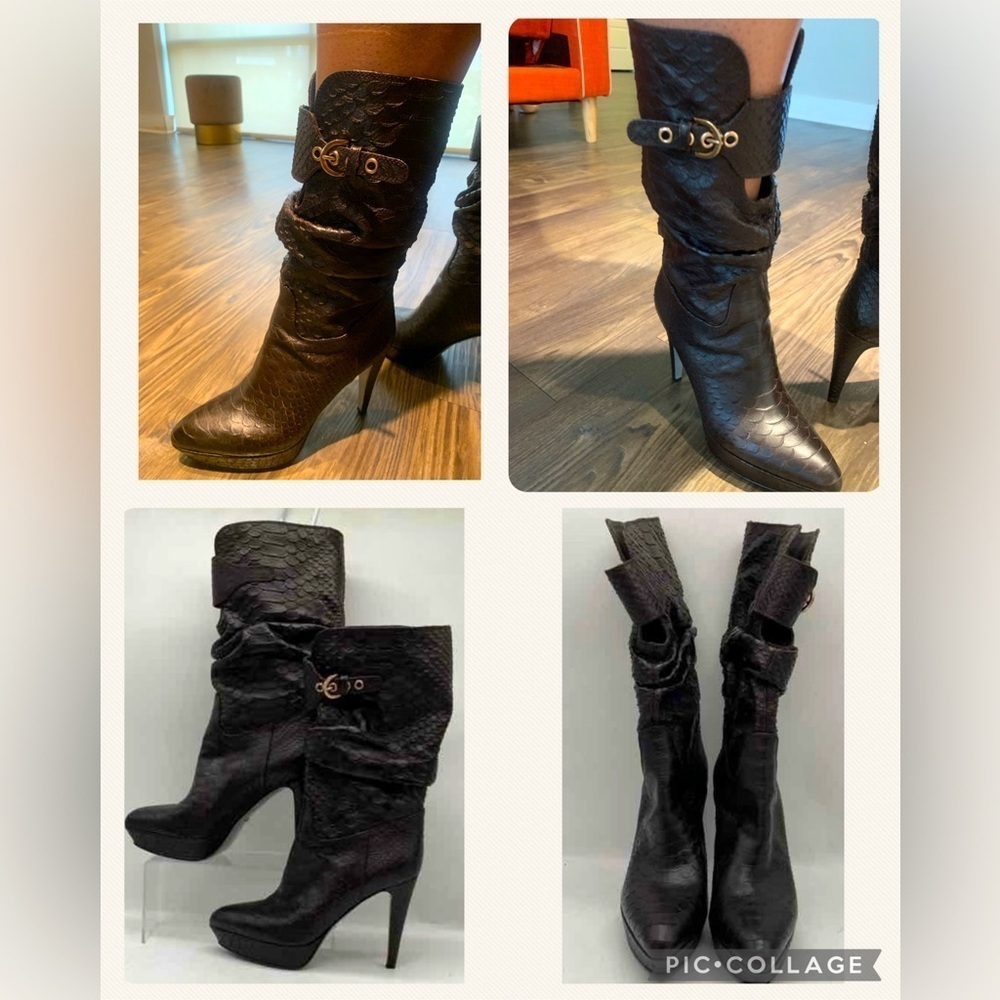 $2295 SERGIO ROSSI RARE Python Leather Dark Brown… - image 1